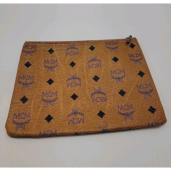 MCM Handbags - MCM Logo Print Clutch Bag Zip Pouch All-over Pattern Brown Unisex Luxury